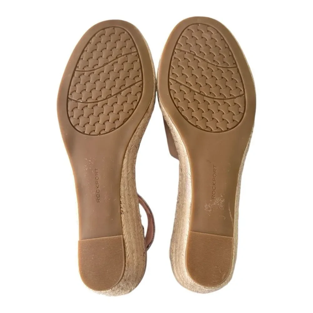 Rockport Cobb Hill Marah Taupe Suede Espadrille Wedge Sandals Size 9